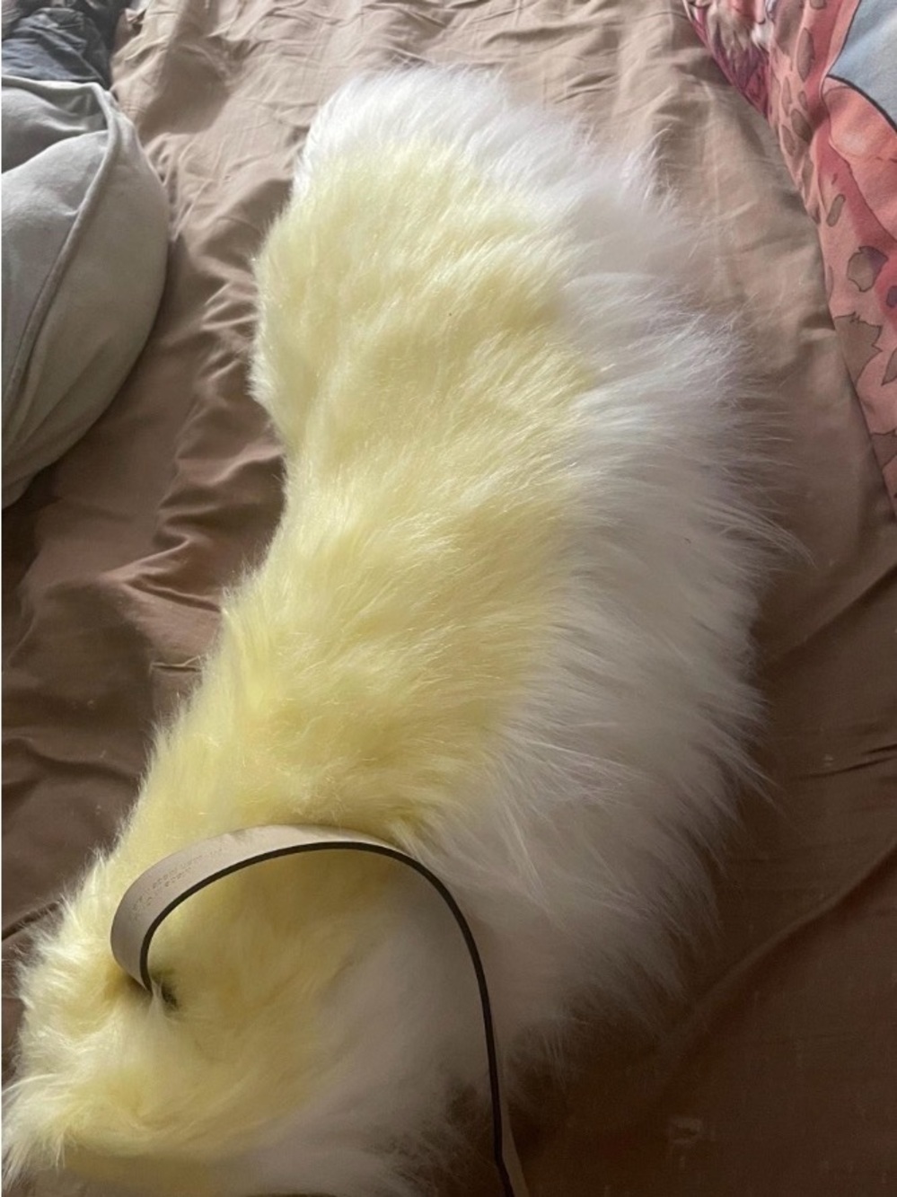 Fluffy Yellow and White Faux Fursuit tail